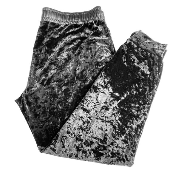 Juicy Couture Black Crushed Velvet Faux Leather Drawstring Waist Y2K Joggers XL - Picture 7 of 10